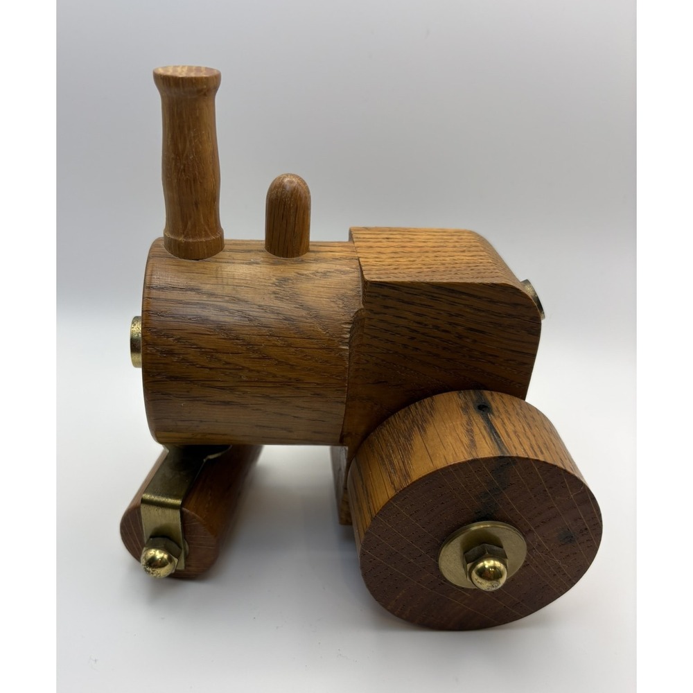 Handmade Wooden Toy Truck Folk Art Rustic Wood Vehicle Brass Wheels Vintage Roll